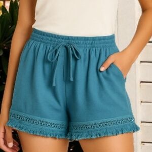 Sim & Sam  Hazel fringe hem drawstring elastic waist cotton/linen with pockets